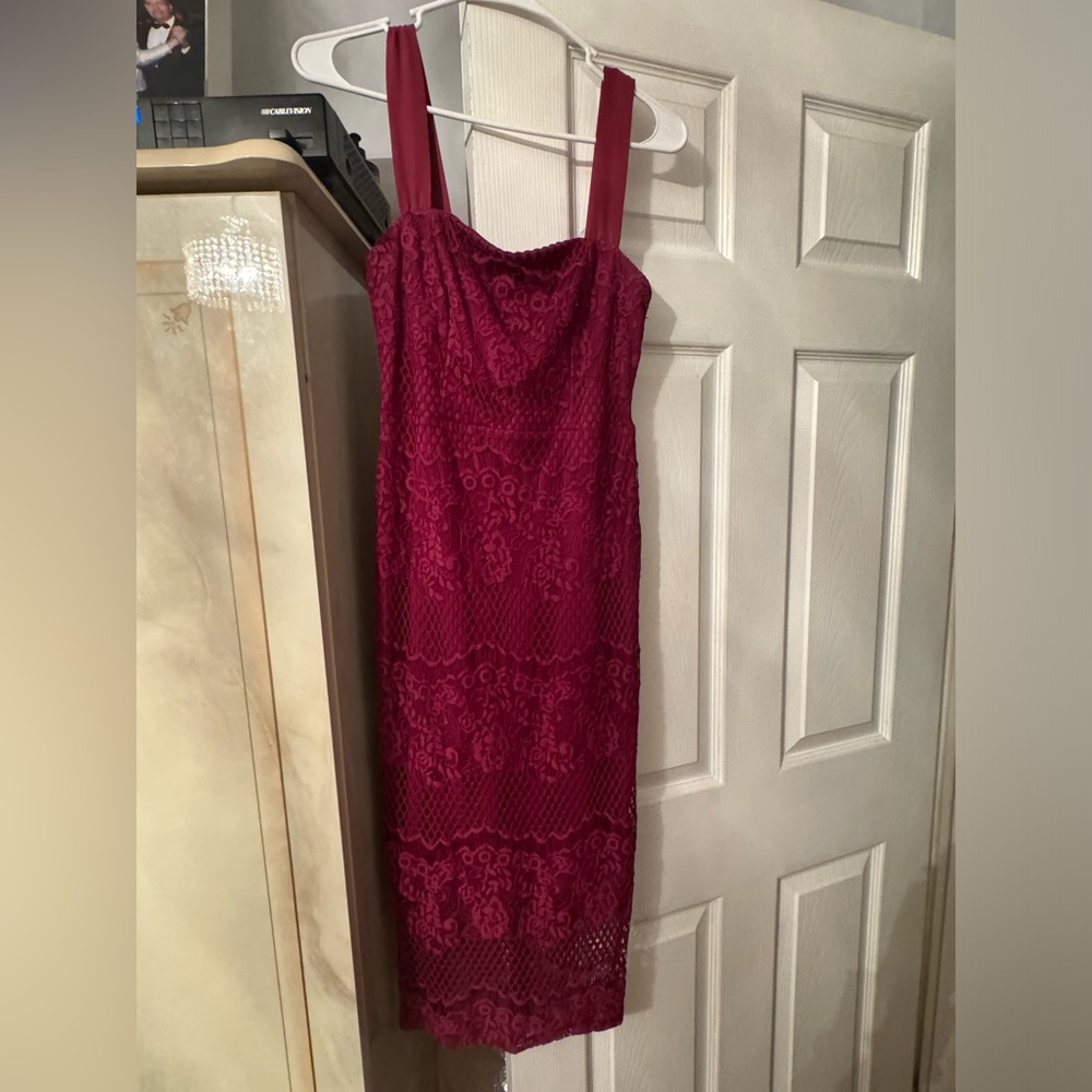 Raspberry color midi lace dress size small. Worn once like brand new